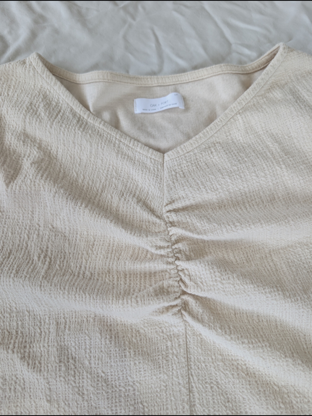 Oak + Fort Cream Textured V-Neck Women's Top - Picture 2 of 6